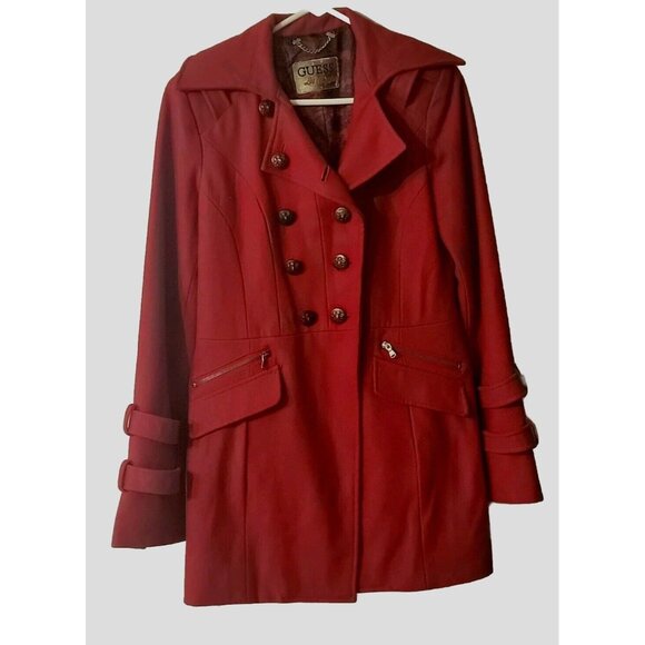 Vintage Guess Los Angeles Red Button Up Wool Blend Peacoat Size M - Picture 1 of 9